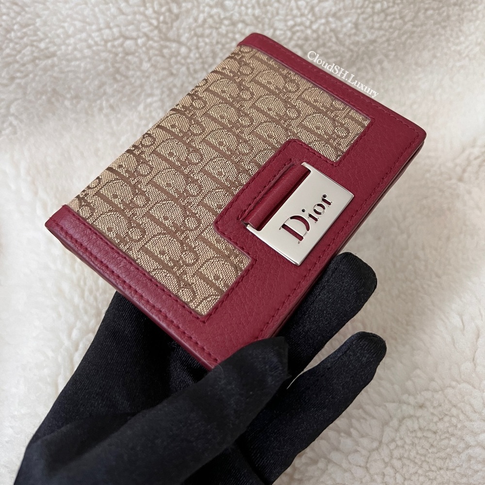 Auth Vintage Dior Oblique Logo Maroon Bi-Fold Card Case - Excellent Condition - Picture 2 of 9